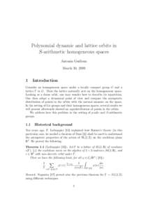 Polynomial dynamic and lattice orbits in S-arithmetic homogeneous spaces Antonin Guilloux March 30, 