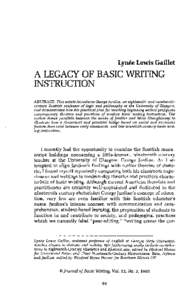 Lynee Lewis Gaillet  A LEGACY OF BASIC WRITING INSTRUCTION ABSTRACT: This article introduces George Jardine, an eighteenth- and nineteenthcentury Scottish professor of logic and philosophy at the University of Glasgow, a
