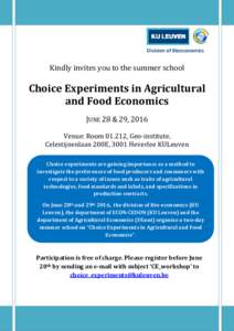 Division of Bioeconomics  Kindly invites you to the summer school Choice Experiments in Agricultural and Food Economics
