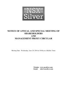 NOTICE OF ANNUAL AND SPECIAL MEETING OF SHAREHOLDERS AND MANAGEMENT PROXY CIRCULAR  Meeting Date: Wednesday, June 29, 2016 at 10:00 a.m. (Halifax Time)