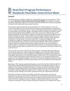 Head Start Program Performance Standards Final Rule: General Fact Sheet
