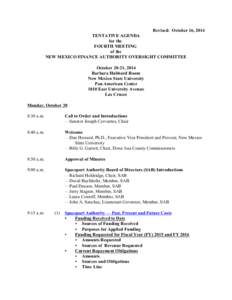 Revised: October 16, 2014 TENTATIVE AGENDA for the FOURTH MEETING of the NEW MEXICO FINANCE AUTHORITY OVERSIGHT COMMITTEE