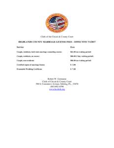 Clerk of the Circuit & County Court HIGHLANDS COUNTY MARRIAGE LICENSE FEES – EFFECTIVEService Fees