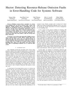 Hector: Detecting Resource-Release Omission Faults in Error-Handling Code for Systems Software Suman Saha Jean-Pierre Lozi