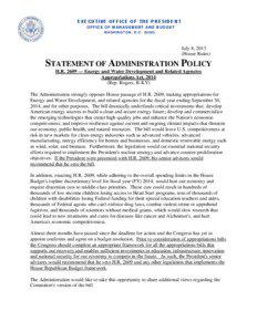 Statement of Administration Policy on H.R. 2609 — Energy and Water Development and Related Agencies Appropriations Act, 2014