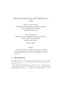 Chinese Remaindering with Multiplicative Noise Igor E. Shparlinski Department of Computing, Macquarie University Sydney, NSW 2109, Australia 