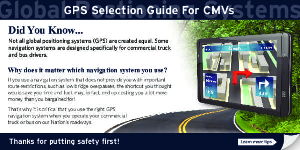 Selection Guide For Systems CMVs GlobalGPS Postioning Did You Know...