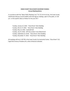 ESSEX COUNTY SOLID WASTE ADVISORY COUNCIL Annual Meeting Notice In accordance with the 