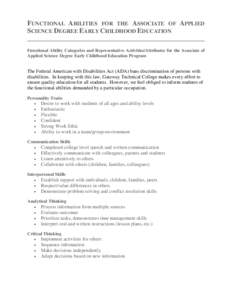 FUNCTIONAL ABILITIES FOR THE ASSOCIATE OF APPLIED SCIENCE DEGREE EARLY CHILDHOOD EDUCATION Functional Ability Categories and Representative Activities/Attributes for the Associate of Applied Science Degree Early Childhoo
