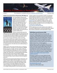 volume 5  This e-Newsletter is intended for educators. Subscribe to the email version. SOFIA’s International Year of Astronomy (IYA) Wrap-up The United Nations Educational,