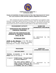 Supplemental/Bid Bulletin NoFebruary 2016 Supply and Installation of Lateral Conduit for Fiber Optic Requirements for Twenty Four (24) Locations of PNR Commuter Stations (Negotiated Procurement  After considering 