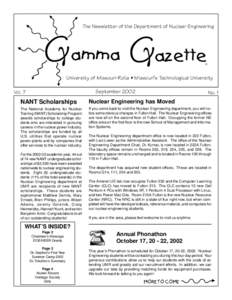 The Newsletter of the Department of Nuclear Engineering   University of Missouri-Rolla  Missouris Technological University September 2002