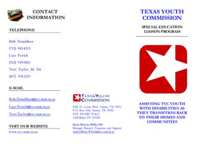 TEXAS YOUTH COMMISSION CONTACT INFORMATION