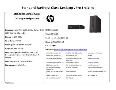 Standard Business Class Desktop vPro Enabled Standard Business Class Desktop Configuration Processor: Intel Core i56M Cache, 3.20 GHz, 4 cores, 4 threads)