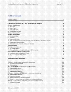 Graduate Handbook, Department of Biomedical Engineering page 1 of 50 ____________________________________________________________________________________________ Table of Contents INTRODUCTION