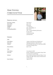 Marc Stevens Curriculum Vitae Personal details First name, surname: