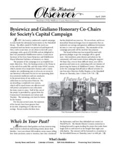 April 2009 Newsletter Of the Middlesex County Historical Society Bysiewicz and Giuliano Honorary Co-Chairs for Society’s Capital Campaign