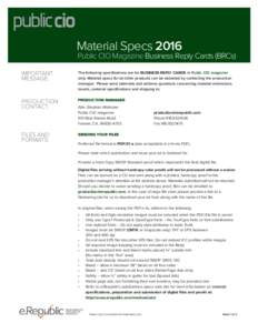 ®  Material Specs 2016 Public CIO Magazine Business Reply Cards (BRCs)