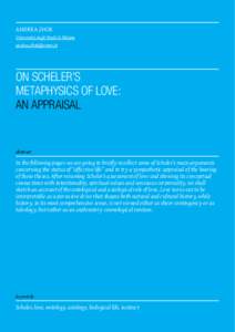 ANDREA ZHOK Università degli Studi di Milano  On Scheler’s metaphysics of love: