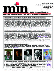 January 12, 2015 Media Industry Newsletter Vol. 68 No. 2 New York, N.Y. www.minonline.com