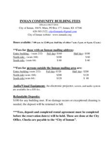 INMAN COMMUNITY BUILDING FEES EffectiveCity of Inman, 104 N. Main, PO Box 177, Inman, KS2122,  City of Inman website: www.inmanks.org