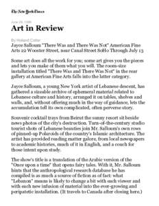 June 28, 1996  Art in Review By Holland Cotter  Jayce Salloum 