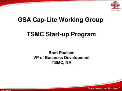 TSMC Property  GSA Cap-Lite Working Group TSMC Start-up Program Brad Paulsen VP of Business Development