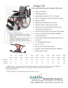 S-Ergo 125 Ultra Lightweight Ergonomic Manual Wheelchair  Medicare code K0004