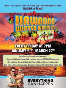 Win a 7-day trip for 2 with a non-stop flight from Bellingham to either  Waikiki or Maui! EVERY FRIDAY AT 7PM JANUARY 9TH - MARCH 27TH