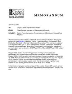 MEMORANDUM  January 5, 2015 TO:  Oregon OSHA and Interested Parties