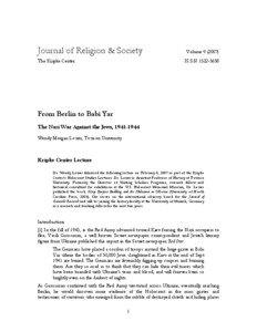 Journal of Religion & Society  Volume[removed])