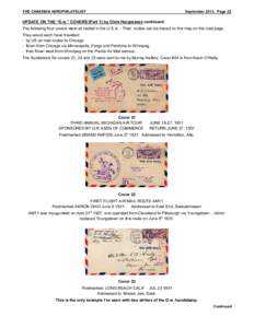 THE CANADIAN AEROPHILATELIST  September 2013, Page 22 UPDATE ON THE “D.w.” COVERS [Part 1] by Chris Hargreaves continued: The following four covers were all mailed in the U.S.A. - Their routes can be traced on the ma