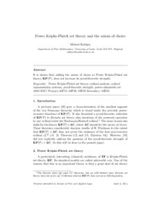 Power Kripke-Platek set theory and the axiom of choice Michael Rathjen Department of Pure Mathematics, University of Leeds, Leeds LS2 9JT, England,   Abstract
