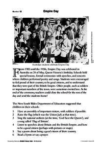 Empire Day  From Eighty to Eighty kit, reproduced courtesy of NSW Department of Education and Training  Handout 13