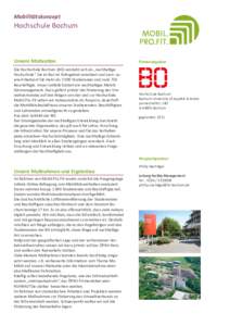 Mobilitätskonzept  Hochschule Bochum Unsere Motivation Die Hochschule Bochum (BO) versteht sich als „nachhaltige