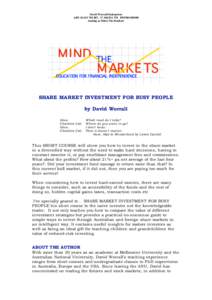 David Worrall Enterprises ABN, BNF001100180 trading as Mind The Markets trading as