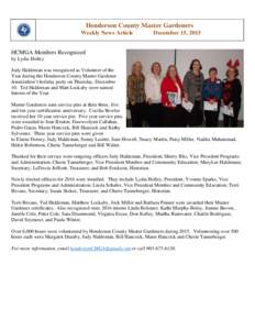 Henderson County Master Gardeners Weekly News Article December 15, 2015  HCMGA Members Recognized