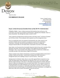 March 22, 2012  FOR IMMEDIATE RELEASE Doyon, Limited Contact: Sharon McConnell VP Communications