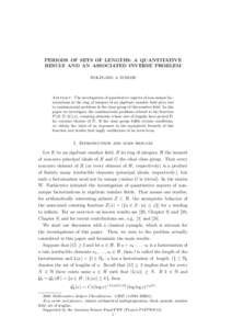 PERIODS OF SETS OF LENGTHS: A QUANTITATIVE RESULT AND AN ASSOCIATED INVERSE PROBLEM WOLFGANG A. SCHMID Abstract. The investigation of quantitative aspects of non-unique factorizations in the ring of integers of an algebr