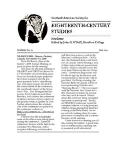 Northeast American Society for  EIGHTEENTH-CENTURY STUDIES Newsletter Edited by John H. O’Neill, Hamilton College