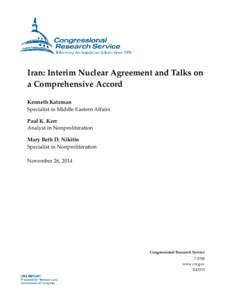 Iran: Interim Nuclear Agreement and Talks on a Comprehensive Accord