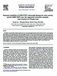 Available online at www.sciencedirect.com  Advances in Space Research[removed]–376 www.elsevier.com/locate/asr  Seasonal variability of GPS-VTEC and model during low solar activity