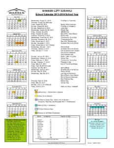 WARREN CITY SCHOOLS School Calendar[removed]School Year S July 2013 T