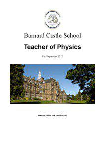Barnard Castle School Teacher of Physics For September 2012