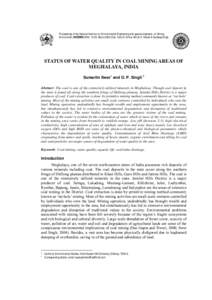 STATUS OF WATER QUALITY IN COAL MINING AREAS OF MEGHALAYA, INDIA