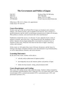 The Government and Politics of Japan Fall 2015 POLS163 TR 11-12:Meredith