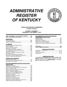 ADMINISTRATIVE REGISTER OF KENTUCKY LEGISLATIVE RESEARCH COMMISSION Frankfort, Kentucky VOLUME 37, NUMBER 3