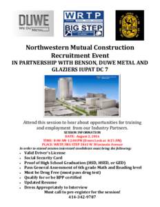 Northwestern Mutual Construction Recruitment Event IN PARTNERSHIP WITH BENSON, DUWE METAL AND GLAZIERS IUPAT DC 7