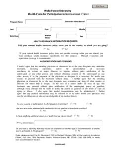 Print Form  Wake Forest University Health Form for Participation in International Travel Semester/Term Abroad