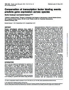 7092–7102 Nucleic Acids Research, 2011, Vol. 39, No. 16 doi:nar/gkr404 Published online 26 MayConservation of transcription factor binding events